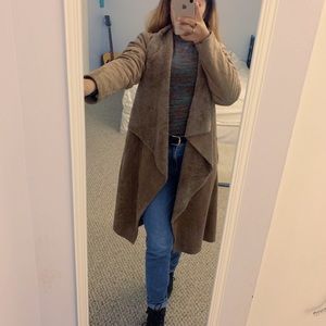 drape-front faux suede jacket